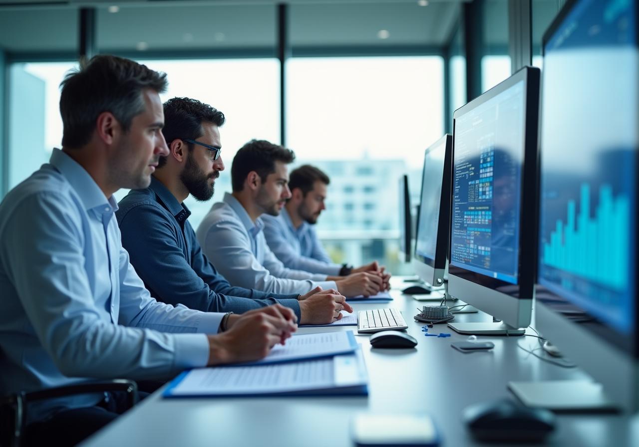 Team di esperti regolatori al lavoro in un ufficio moderno